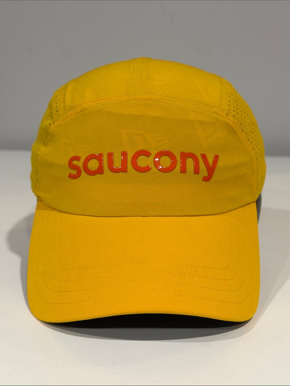 Saucony Yellow Running Cap with Red Logo